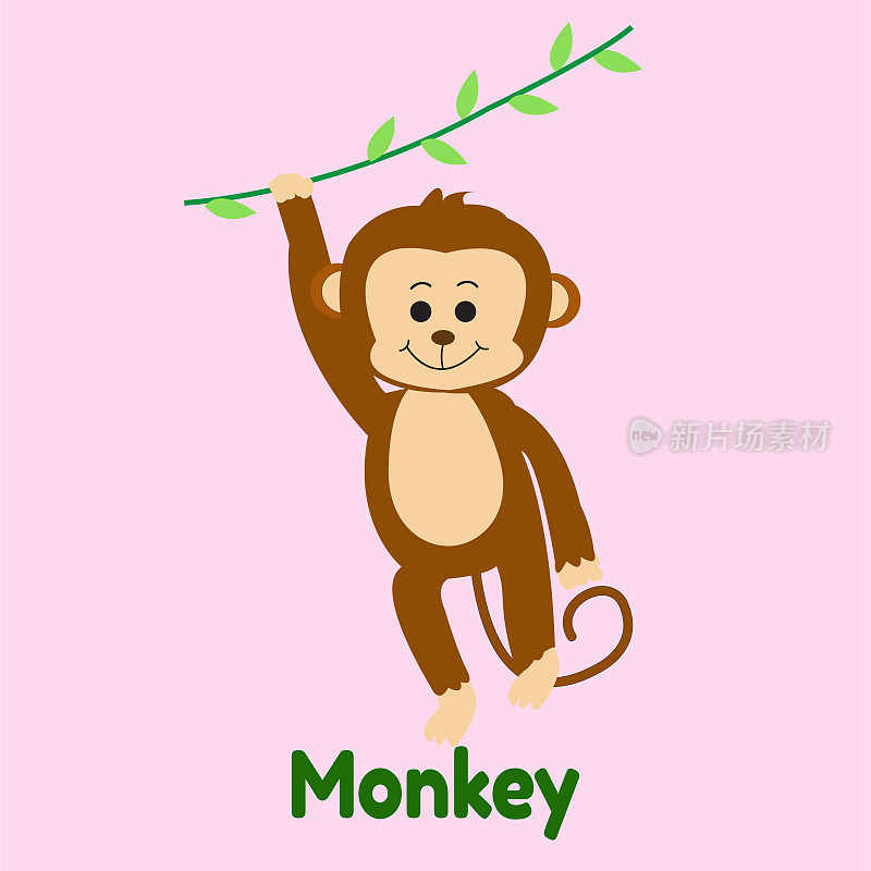 Animal Monkey Playing Card For Kids Cartoon Vector